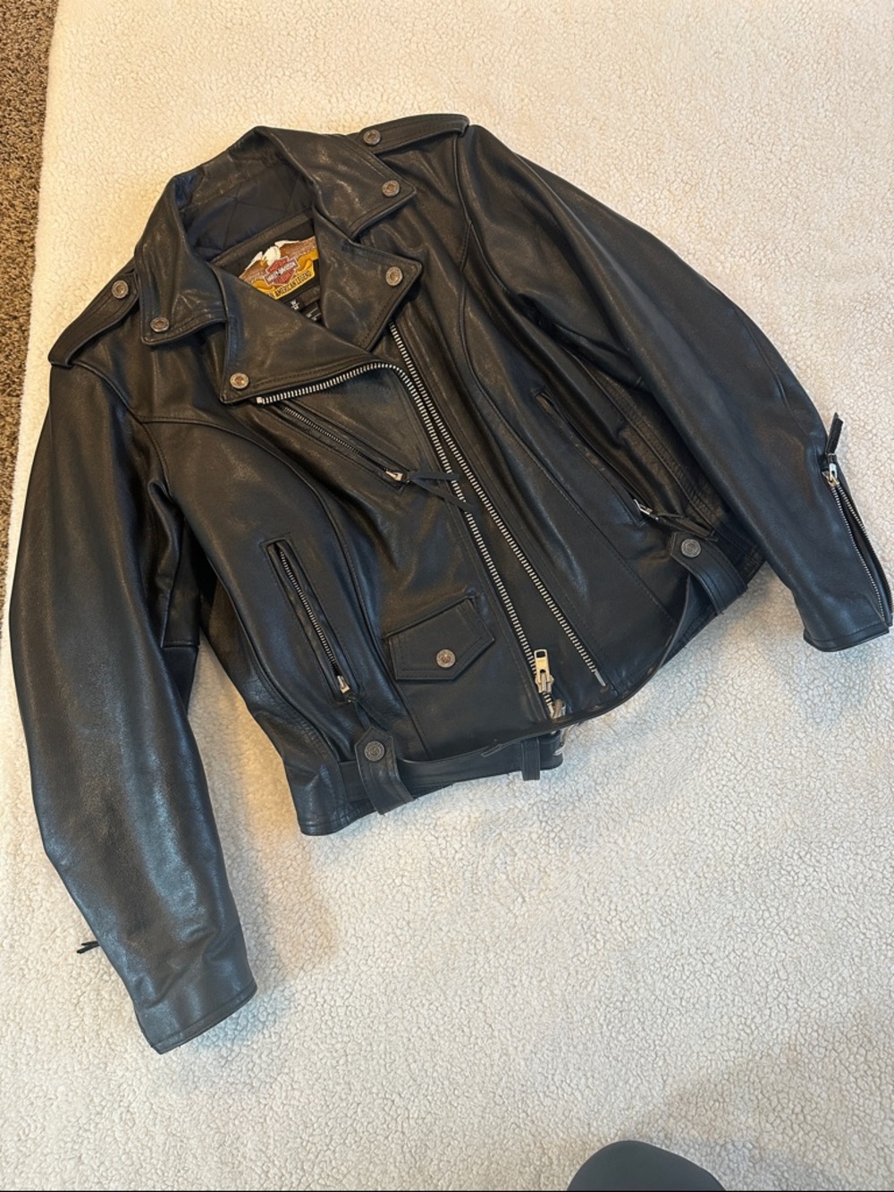 Harley-Davidson Black Leather Moto Bomber Jacket